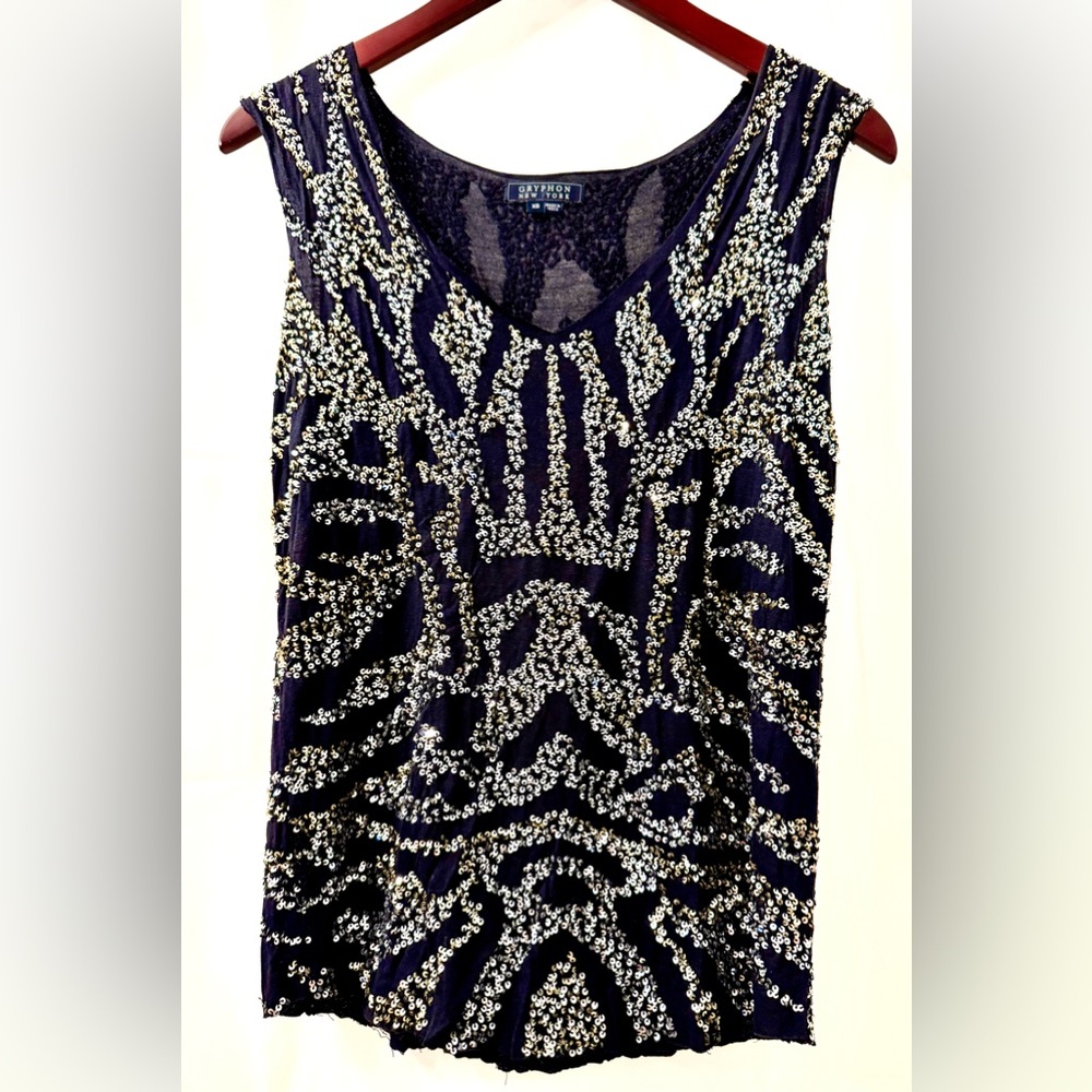 Gryphon Women's Black and Silver Sequin Tank Top
